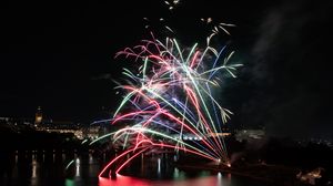 Preview wallpaper fireworks, sparks, explosion, water, night, dark