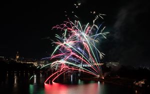 Preview wallpaper fireworks, sparks, explosion, water, night, dark