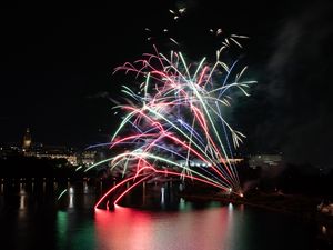 Preview wallpaper fireworks, sparks, explosion, water, night, dark