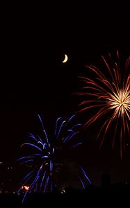 Preview wallpaper fireworks, sparks, explosions, moon, night, dark