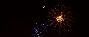 Preview wallpaper fireworks, sparks, explosions, moon, night, dark