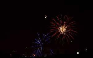 Preview wallpaper fireworks, sparks, explosions, moon, night, dark