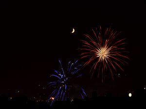 Preview wallpaper fireworks, sparks, explosions, moon, night, dark