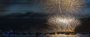 Preview wallpaper fireworks, sparks, night, yachts