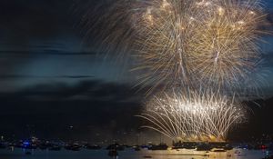 Preview wallpaper fireworks, sparks, night, yachts