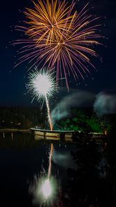 Preview wallpaper fireworks, sparks, night, water