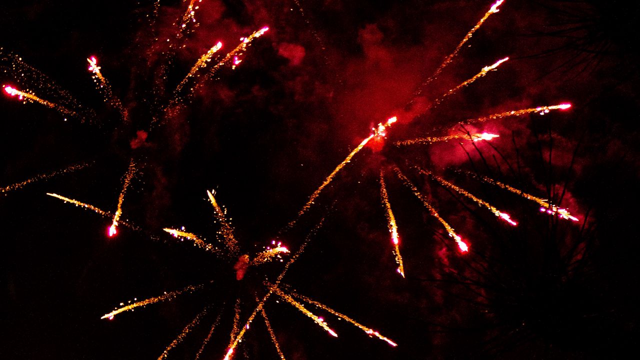 Wallpaper fireworks, sparks, smoke, red, dark