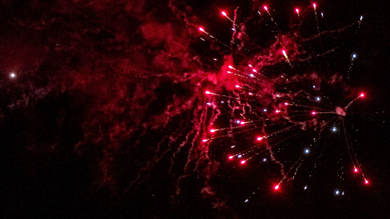 Wallpaper fireworks, sparks, smoke, red, dark, night