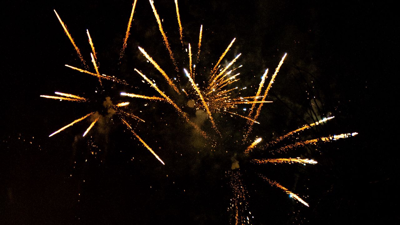 Wallpaper fireworks, sparks, yellow, night, holiday