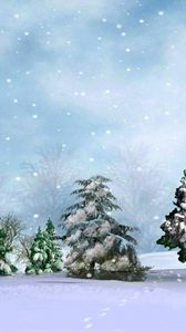 Preview wallpaper fir-trees, snow, winter, moon, star, sky