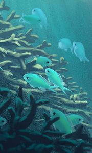 Preview wallpaper fish, algae, sea, underwater, art