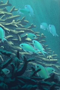 Preview wallpaper fish, algae, sea, underwater, art