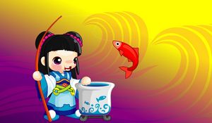 Preview wallpaper fish, fishing, fisherman, jump, figure, china