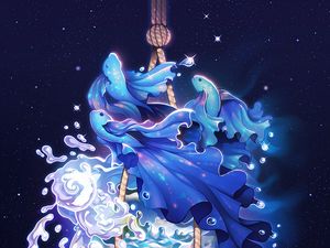 Preview wallpaper fish, lantern, art, stars, spray