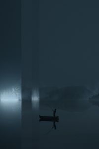 Preview wallpaper fisherman, fishing, boat, silhouette, art