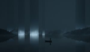 Preview wallpaper fisherman, fishing, boat, silhouette, art