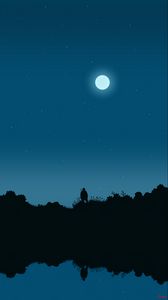 Preview wallpaper fisherman, silhouette, night, moon, art