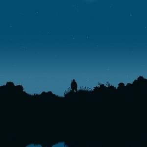 Preview wallpaper fisherman, silhouette, night, moon, art