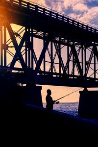 Preview wallpaper fisherman, silhouette, sunset, dark