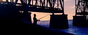 Preview wallpaper fisherman, silhouette, sunset, dark