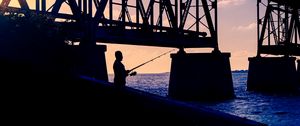 Preview wallpaper fisherman, silhouette, sunset, dark