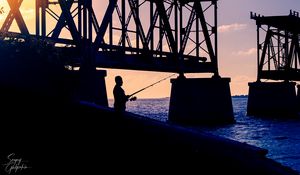 Preview wallpaper fisherman, silhouette, sunset, dark