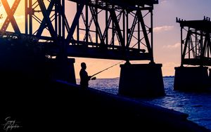 Preview wallpaper fisherman, silhouette, sunset, dark