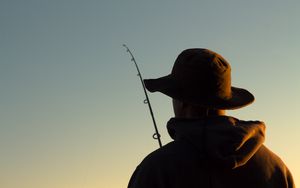 Preview wallpaper fishing, fisherman, fishing rod, hat
