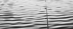 Preview wallpaper fishing rod, water, fishing, ripples, minimalism, black and white