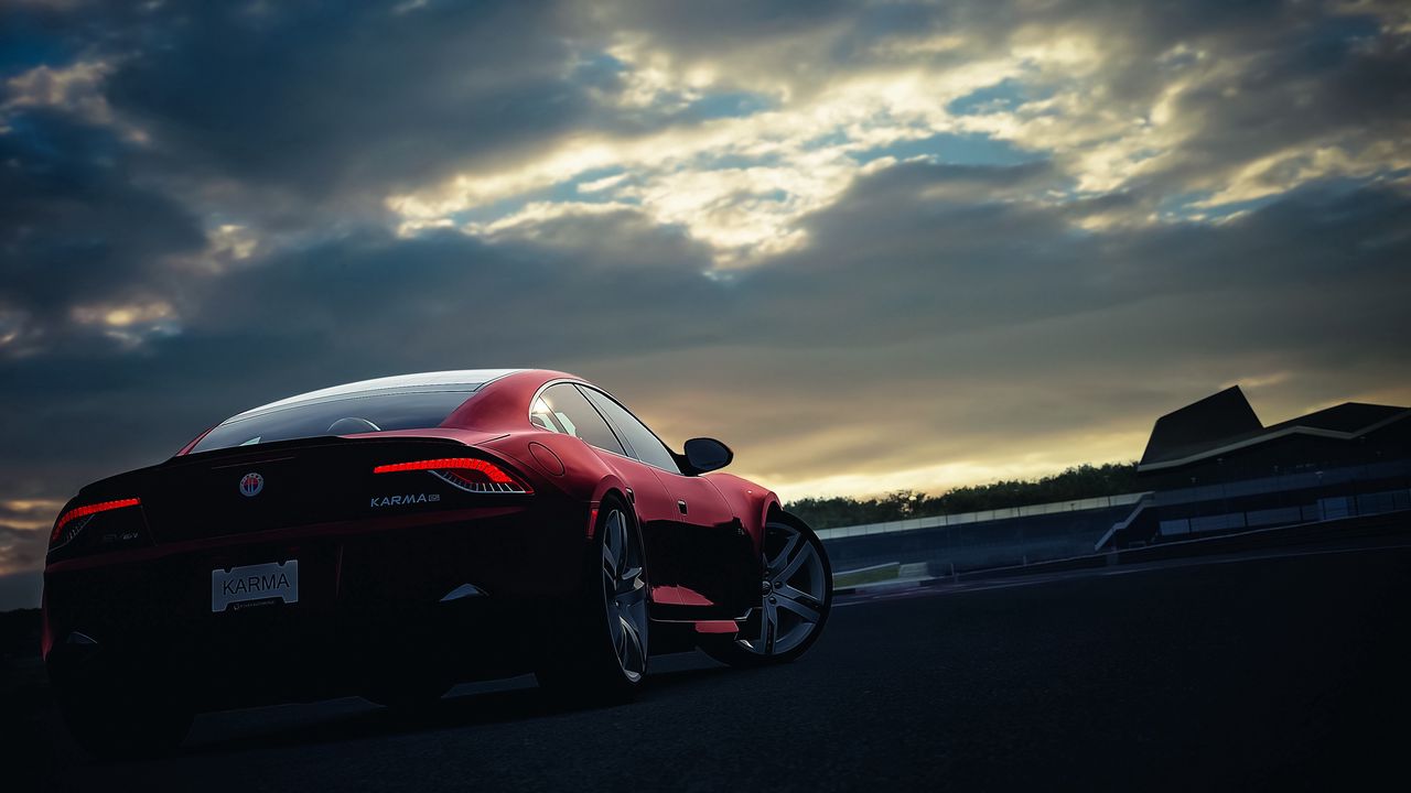 Wallpaper fisker, karma, car, sunset, night, sky, red