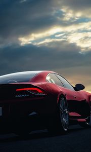 Preview wallpaper fisker, karma, car, sunset, night, sky, red