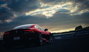 Preview wallpaper fisker, karma, car, sunset, night, sky, red