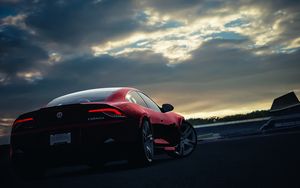 Preview wallpaper fisker, karma, car, sunset, night, sky, red