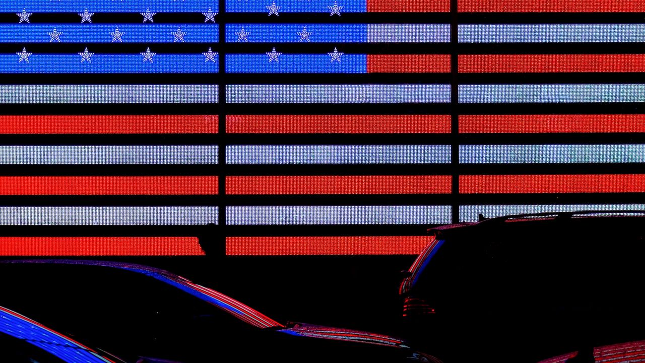 Wallpaper flag, america, neon, cars