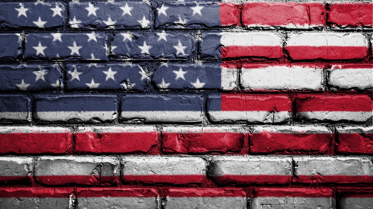 Wallpaper flag, america, usa, symbolism, wall, brick, paint