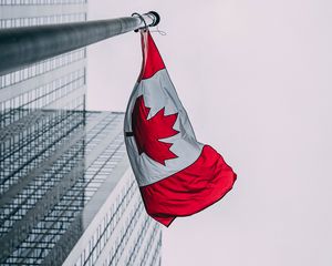 Preview wallpaper flag, canada, buildings, skyscrapers, flagpole