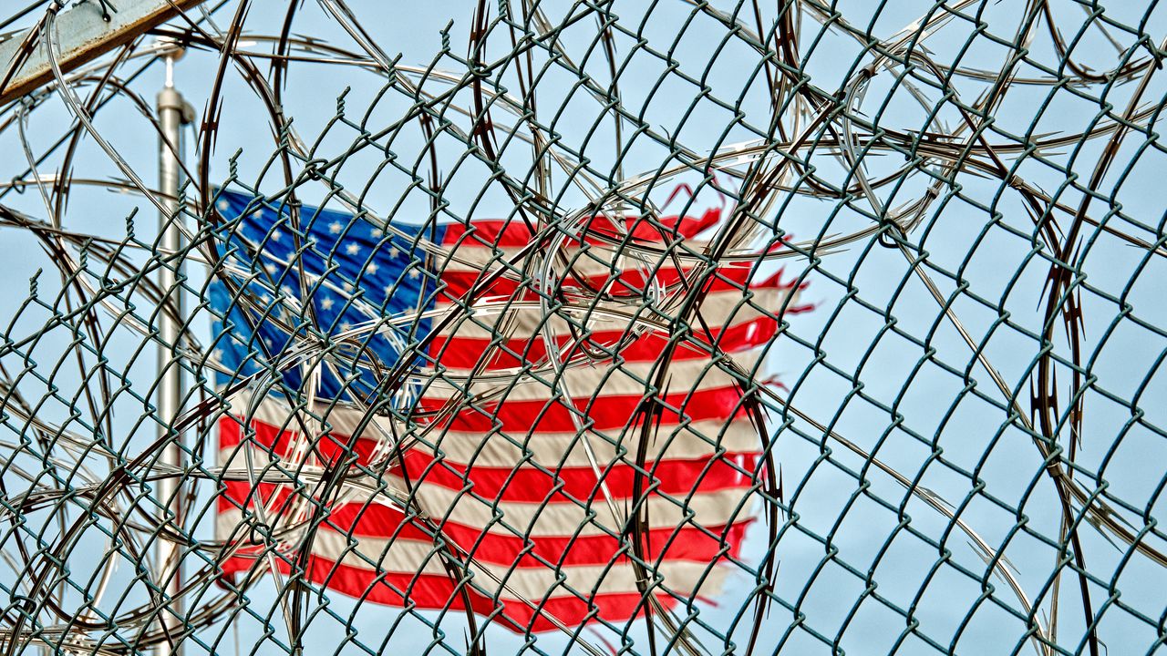 Wallpaper flag, united states, barbed wire