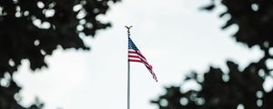 Preview wallpaper flag, usa, building, trees