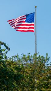 Preview wallpaper flag, usa, flagpole, trees