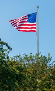 Preview wallpaper flag, usa, flagpole, trees