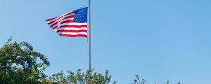 Preview wallpaper flag, usa, flagpole, trees