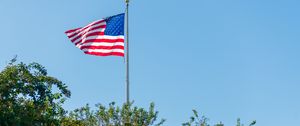 Preview wallpaper flag, usa, flagpole, trees