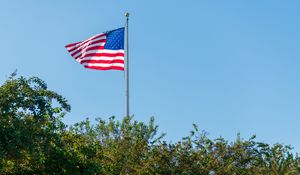 Preview wallpaper flag, usa, flagpole, trees