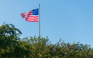 Preview wallpaper flag, usa, flagpole, trees