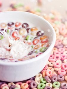 Preview wallpaper flakes, ringlets, multi-colored, milk, breakfast