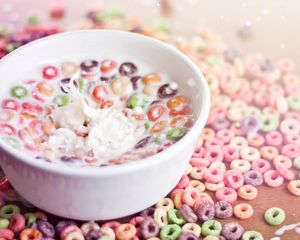 Preview wallpaper flakes, ringlets, multi-colored, milk, breakfast