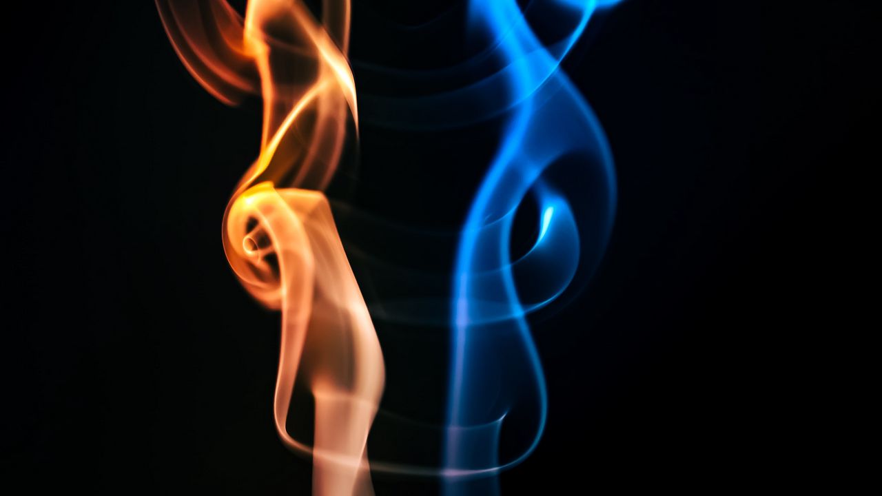 Wallpaper flame, curves, dark, red, blue