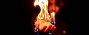 Preview wallpaper flame, fire, hand, man, dark