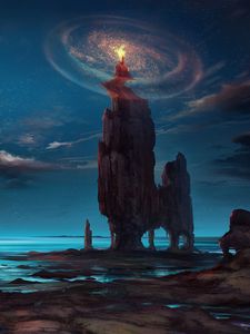 Preview wallpaper flame, rock, fantasy, magic, art