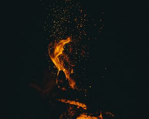 Preview wallpaper flame, sparks, dark, bonfire